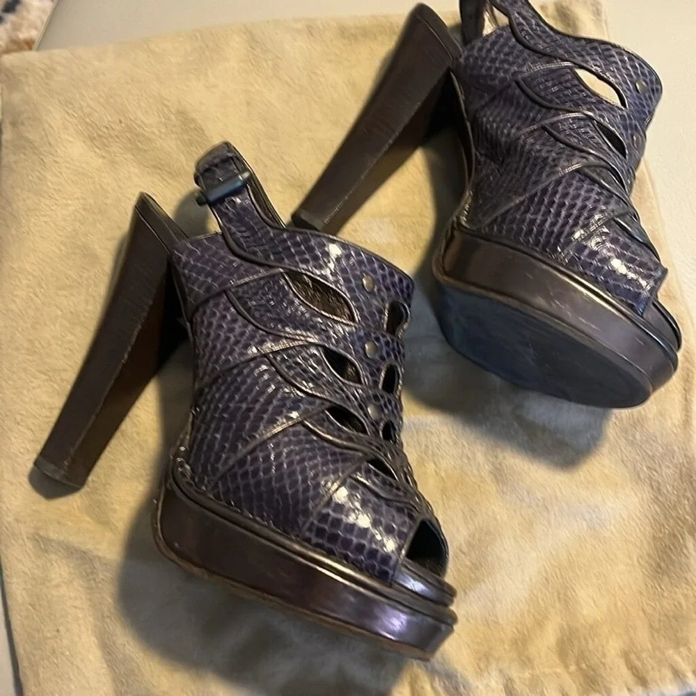 Bottega Veneta Purple Python Embossed Leather Studded Platform Sandals 37 US 7